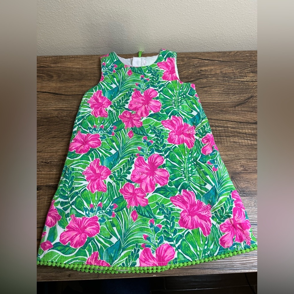 Tommy Bahama Girls Floral Dress 4/5 Pink Green Tropical Lined Pockets